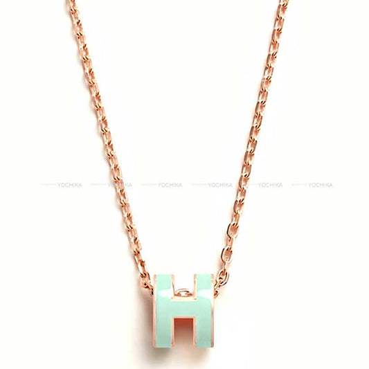 HERMES necklace Mini Pop H Vert Peppermint Rosegold plated/Lacquer[BRAND NEW][Authentic]