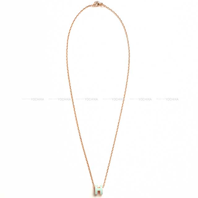 m*1様 Hermes mini pop H ピンクゴールド　グリーン HERMES necklace Mini Pop H Vert Peppermint Rosegold plated/Lacquer