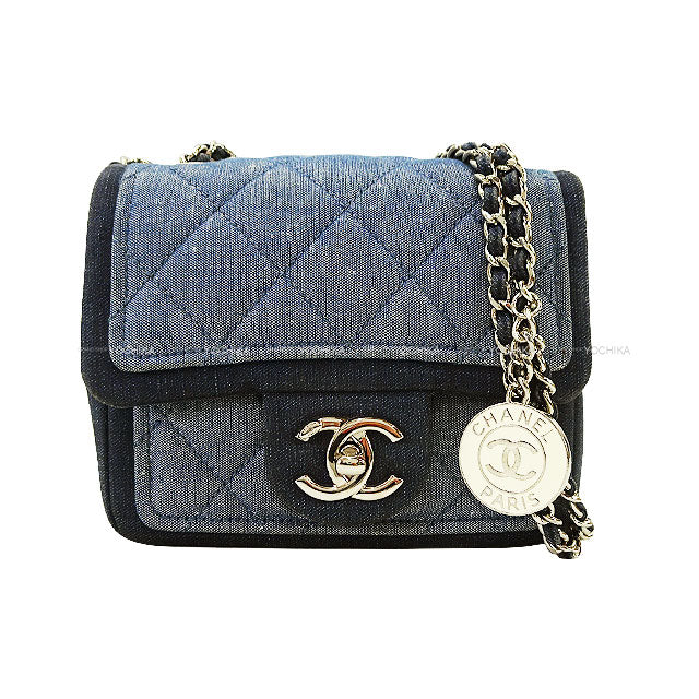 [Pre-loved] CHANEL Shoulder bag Mini Matelasse Medal Charm Single Chain Blue Navy Denim Silver HW A92263[USED SA][Authentic]