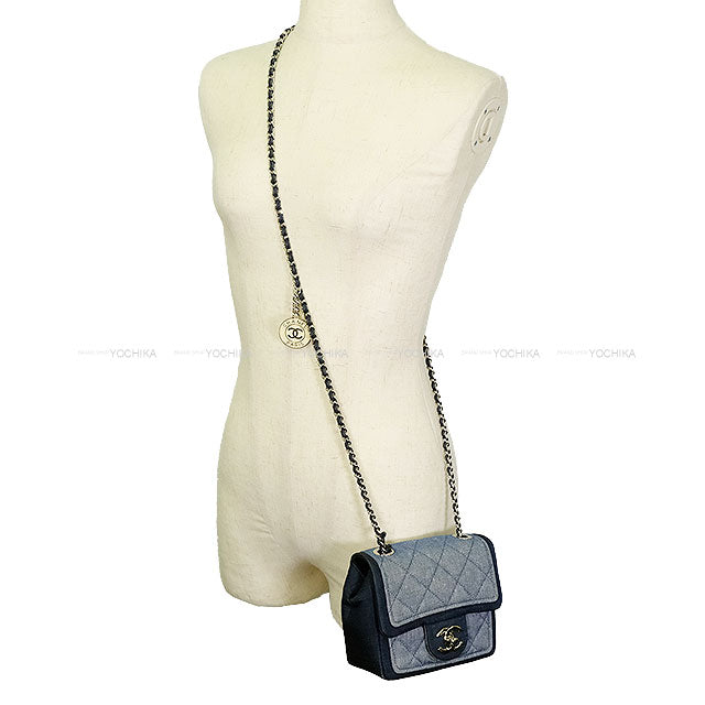 [Pre-loved] CHANEL Shoulder bag Mini Matelasse Medal Charm Single Chain Blue Navy Denim Silver HW A92263[USED SA][Authentic]