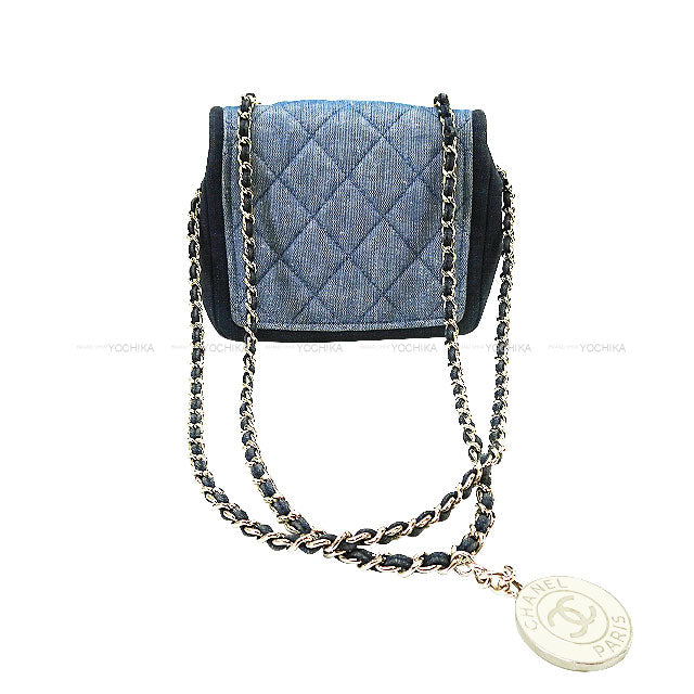 [Pre-loved] CHANEL Shoulder bag Mini Matelasse Medal Charm Single Chain Blue Navy Denim Silver HW A92263[USED SA][Authentic]
