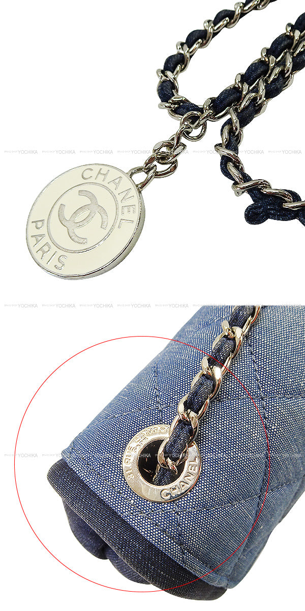 [Pre-loved] CHANEL Shoulder bag Mini Matelasse Medal Charm Single Chain Blue Navy Denim Silver HW A92263[USED SA][Authentic]