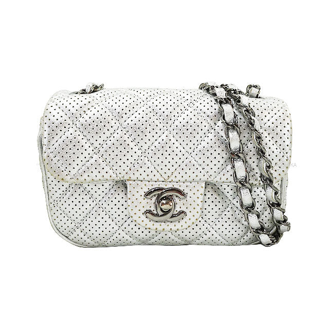 [Pre-loved] CHANEL Shoulder bag Mini Matelasse Single Flap Embossed Chain Silver Metallic Lambskin Silver HW A35200[USED AB][Authentic]