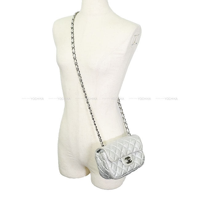 [Pre-loved] CHANEL Shoulder bag Mini Matelasse Single Flap Embossed Chain Silver Metallic Lambskin Silver HW A35200[USED AB][Authentic]