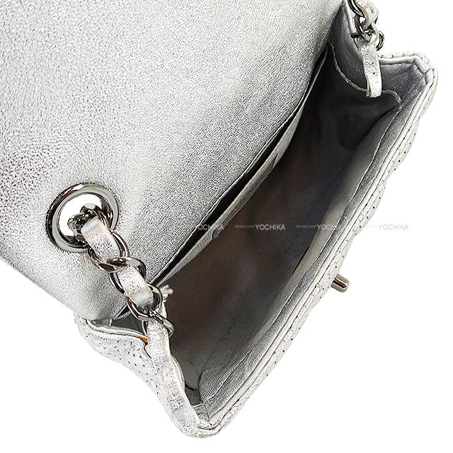 [Pre-loved] CHANEL Shoulder bag Mini Matelasse Single Flap Embossed Chain Silver Metallic Lambskin Silver HW A35200[USED AB][Authentic]