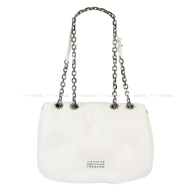 2025SS Maison Margiela Shoulder bag Glam Slam Flap Medium Chain White/Light Grey Full grain nappa leather Silver HW S56WG0169P4300H9677[BRAND NEW][Authentic]