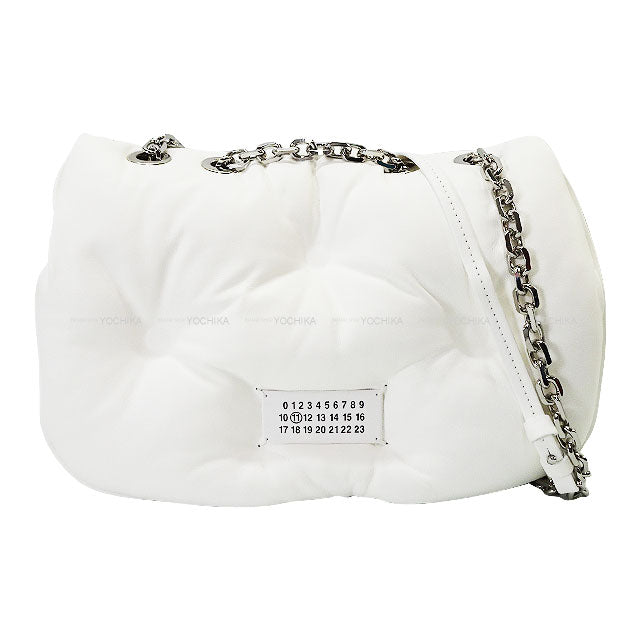 2025SS Maison Margiela Shoulder bag Glam Slam Flap Medium Chain White/Light Grey Full grain nappa leather Silver HW S56WG0169P4300H9677[BRAND NEW][Authentic]