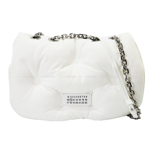 2025SS Maison Margiela Shoulder bag Glam Slam Flap Medium Chain White/Light Grey Full grain nappa leather Silver HW S56WG0169P4300H9677[BRAND NEW][Authentic]