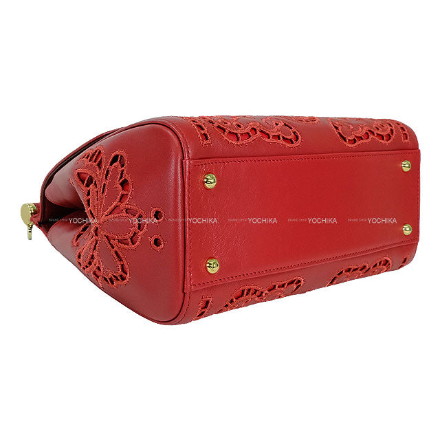 DOLCE&GABBANA Handbag Sicily Large Embroidery Rouge Red Lambskin/Polyester/Calf Gold HW[EXCELLENT][Authentic]