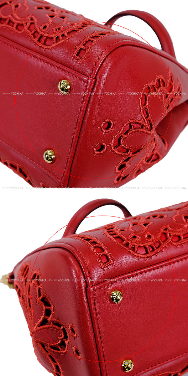 DOLCE&GABBANA Handbag Sicily Large Embroidery Rouge Red Lambskin/Polyester/Calf Gold HW[EXCELLENT][Authentic]