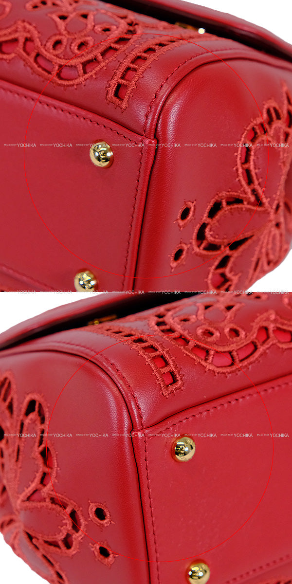 DOLCE&GABBANA Handbag Sicily Large Embroidery Rouge Red Lambskin/Polyester/Calf Gold HW[EXCELLENT][Authentic]