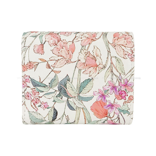 Dior Tri-fold wallet Caro Hibiscus Reship Compact Multicolor/Blanc (White) Flower Print/Calfskin Silver HW[EXCELLENT][Authentic]