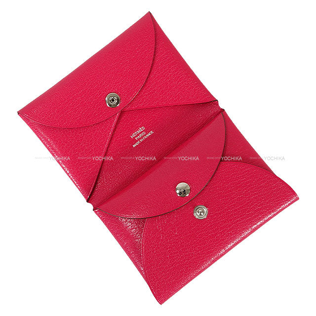 HERMES card holder Calvi Duo Rose Extreme Chevre Chamkila Silver HW Stamp W[BRAND NEW][Authentic]