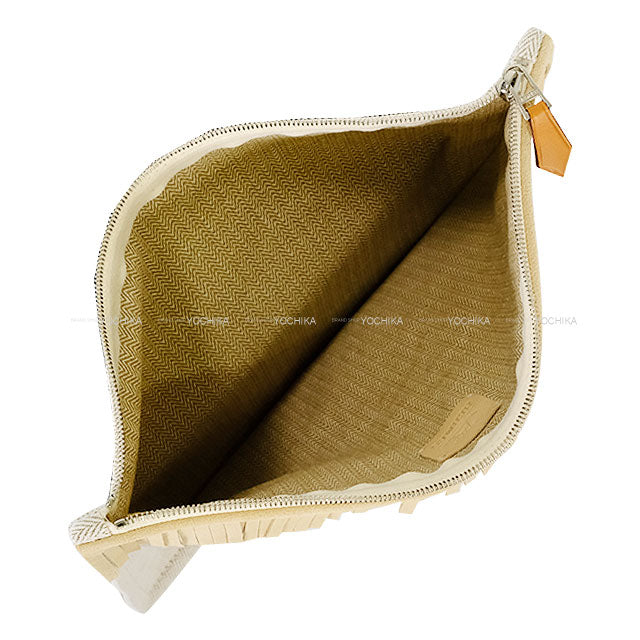 HERMES Pouch Poche Truth Tipi Fringe Beige Toile/Leather Silver HW[EXCELLENT][Authentic]