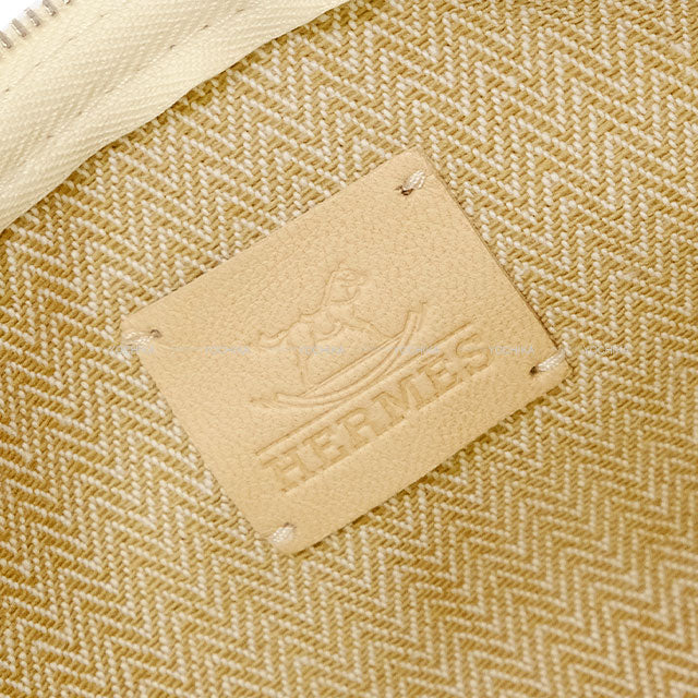 HERMES Pouch Poche Truth Tipi Fringe Beige Toile/Leather Silver HW[EXCELLENT][Authentic]