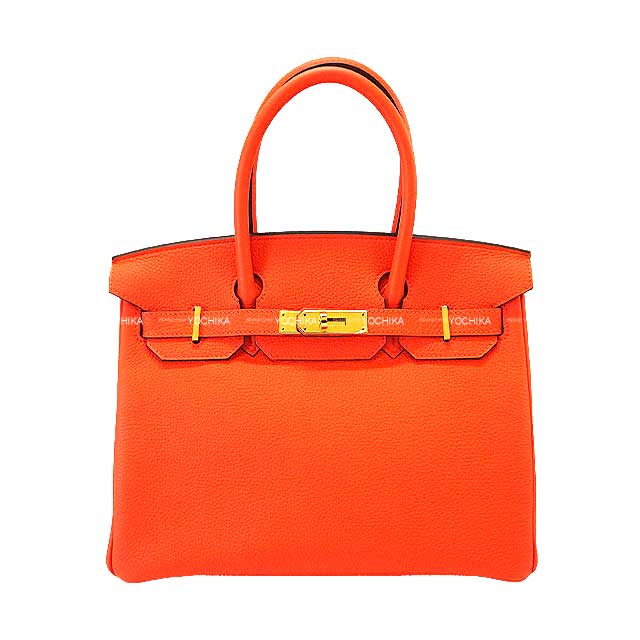 HERMES Handbag Birkin30 Orange Poppy Veau Togo Gold HW Stamp A[EXCELLENT][Authentic]