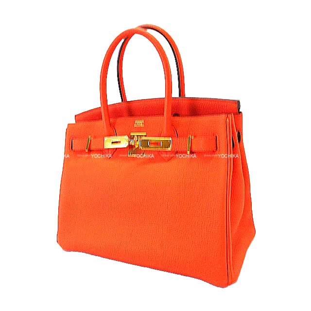 HERMES Handbag Birkin30 Orange Poppy Veau Togo Gold HW Stamp A[EXCELLENT][Authentic]