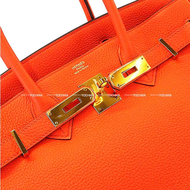 HERMES Handbag Birkin30 Orange Poppy Veau Togo Gold HW Stamp A[EXCELLENT][Authentic]