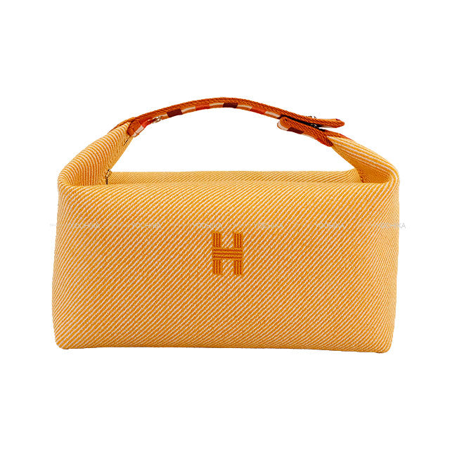 HERMES Pouch Bride a Brac GM Au Carre Orange Wooltwill/Toile Chevrons Silver HW[BRAND NEW][Authentic]