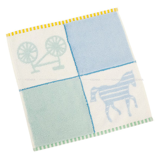 HERMES towel Hand Carre ADADA Blue/Green/Yellow Cotton100%[BRAND NEW][Authentic]