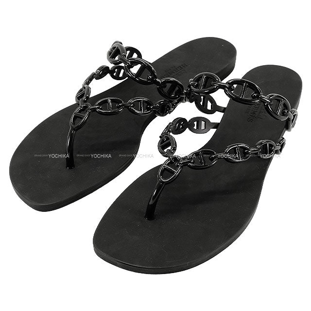 HERMES sandals Sandals island  #40 Noir (Black) Rubber 40[EXCELLENT][Authentic]