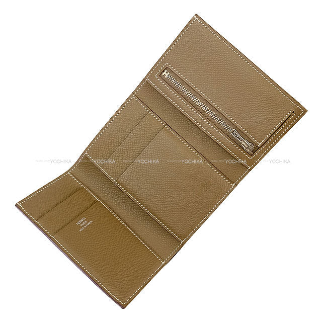 [Pre-loved] HERMES Tri-fold wallet Bearn Combine Etoupe Veau Epsom Silver HW Stamp Z[USED SA][Authentic]