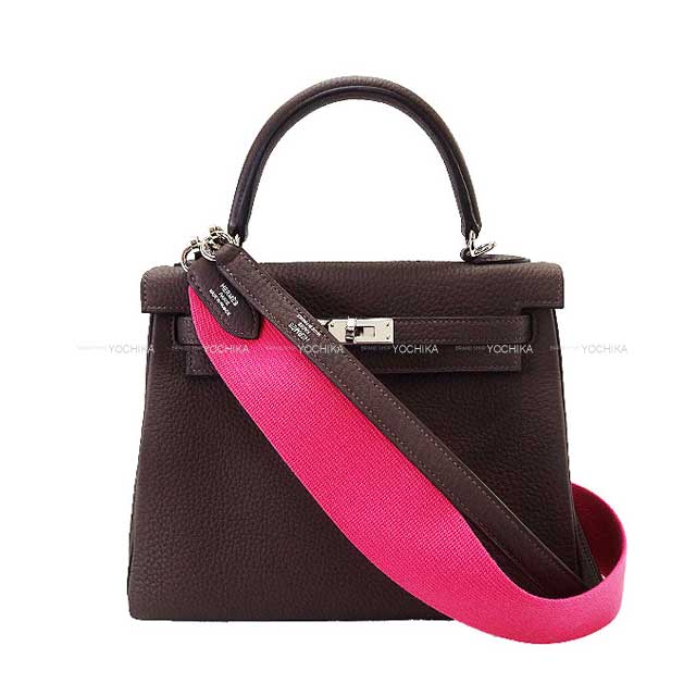 HERMES Shoulder bag Kelly25 Retourne with Bandouliere Ebene/Rose Mexicoe Veau Togo Silver HW Stamp W[BRAND NEW][Authentic]