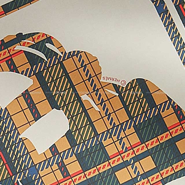 2023 S/S HERMES scarf Carre45 Brides de Gala tartan Baige d'ore / Craie / Vert loden[EXCELLENT][Authentic]