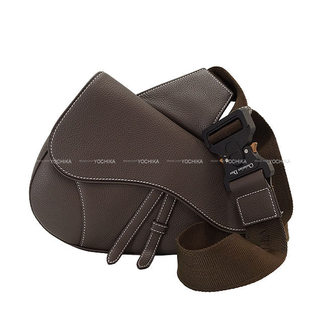 [Pre-loved] Christian Dior Shoulder bag Saddle bag Grey Grained calfskin Silver HW 1ADPO093YMJ[LIKE NEW][Authentic]