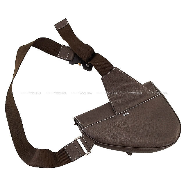 [Pre-loved] Christian Dior Shoulder bag Saddle bag Grey Grained calfskin Silver HW 1ADPO093YMJ[LIKE NEW][Authentic]