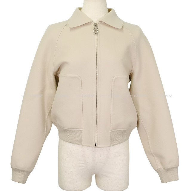 HERMES Blouson Zip up jacket Chaine D'ancre Compose Ivory Virgin Wool100% Silver HW[EXCELLENT][Authentic]