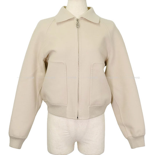 HERMES Blouson Zip up jacket Chaine D'ancre Compose Ivory Virgin Wool100% Silver HW[EXCELLENT][Authentic]