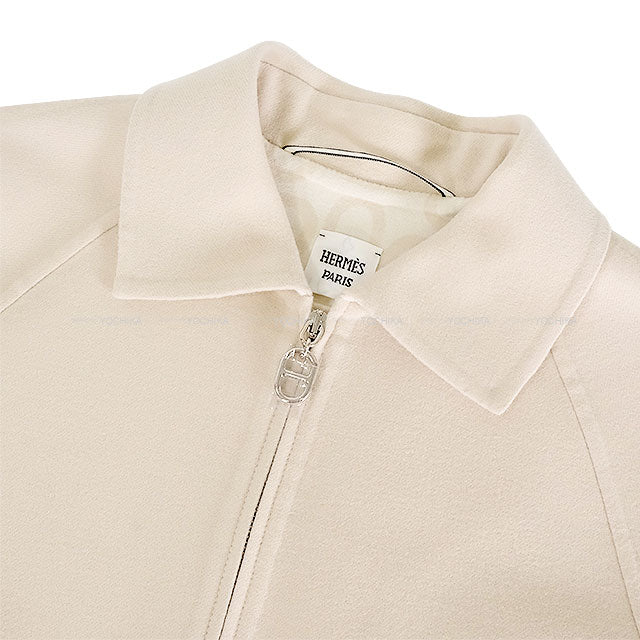 HERMES Blouson Zip up jacket Chaine D'ancre Compose Ivory Virgin Wool100% Silver HW[EXCELLENT][Authentic]
