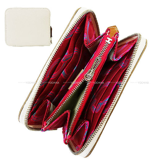 HERMES Bi-fold wallet Azap Silk'in Compact Mors&Co New Gris Perle/Rubis Veau Epsom/Veau Barenia/Silk Silver HW Stamp B[EXCELLENT][Authentic]