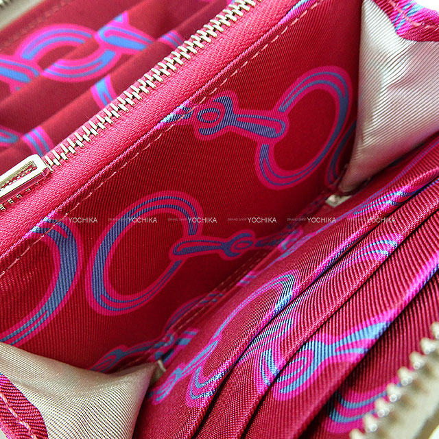 HERMES Bi-fold wallet Azap Silk'in Compact Mors&Co New Gris Perle/Rubis Veau Epsom/Veau Barenia/Silk Silver HW Stamp B[EXCELLENT][Authentic]