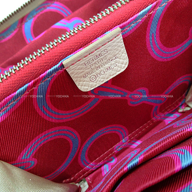 HERMES Bi-fold wallet Azap Silk'in Compact Mors&Co New Gris Perle/Rubis Veau Epsom/Veau Barenia/Silk Silver HW Stamp B[EXCELLENT][Authentic]