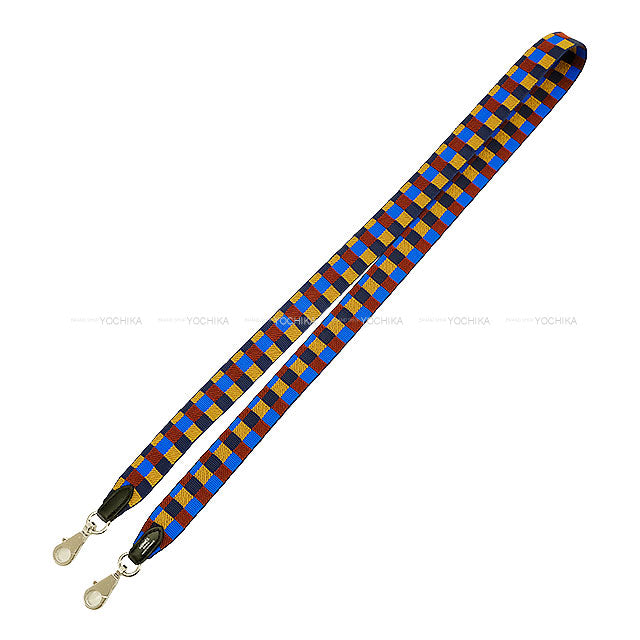 HERMES shoulder strap Bandouliere 25mm 105cm Maxi Quadrille Biscuit/Rouge H/Bleu Billard Silver HW Stamp W[EXCELLENT][Authentic]