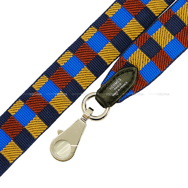 HERMES shoulder strap Bandouliere 25mm 105cm Maxi Quadrille Biscuit/Rouge H/Bleu Billard Silver HW Stamp W[EXCELLENT][Authentic]