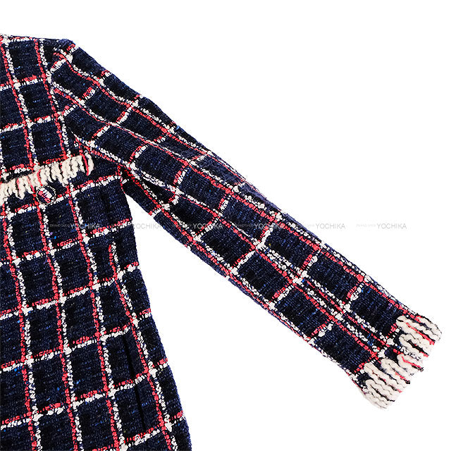 [Pre-loved] CHANEL Plainly colored jacket chain COCO button tweed window checkNavy/Red/Blue Wool/Cotton 34 P62413[LIKE NEW][Authentic]