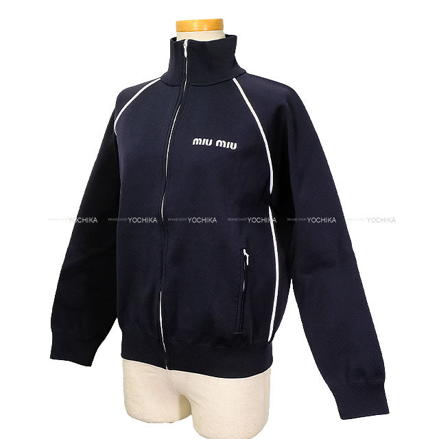 Miu Miu Hooded sweatshirt Technical zip-up sweat Navy Nyron #36 #36 MMF881 S000 1480[BRAND NEW][Authentic]