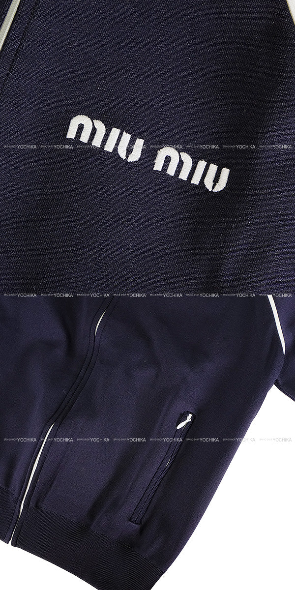 Miu Miu Hooded sweatshirt Technical zip-up sweat Navy Nyron #36 #36 MMF881 S000 1480[BRAND NEW][Authentic]