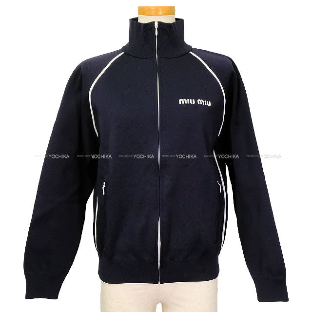 Miu Miu Hooded sweatshirt Technical zip-up sweat Navy Nyron #36 #36 MMF881 S000 1480[BRAND NEW][Authentic]