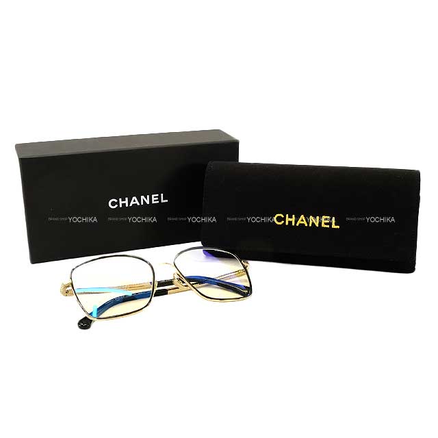 CHANEL eyeglasses Square Shape Blue Light Blocking Eyewear light gold Gold HW 2216JS[EXCELLENT][Authentic]