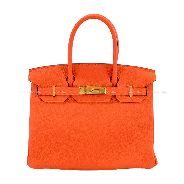 HERMES Handbag Birkin30 Orange Veau Togo Gold HW Stamp Y[EXCELLENT][Authentic]