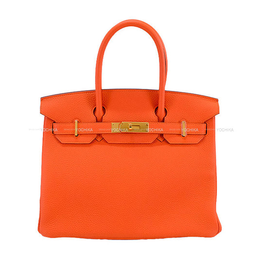 HERMES Handbag Birkin30 Orange Veau Togo Gold HW Stamp Y[EXCELLENT][Authentic]