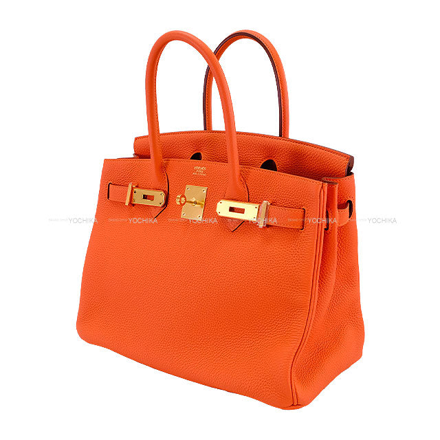 HERMES Handbag Birkin30 Orange Veau Togo Gold HW Stamp Y[EXCELLENT][Authentic]