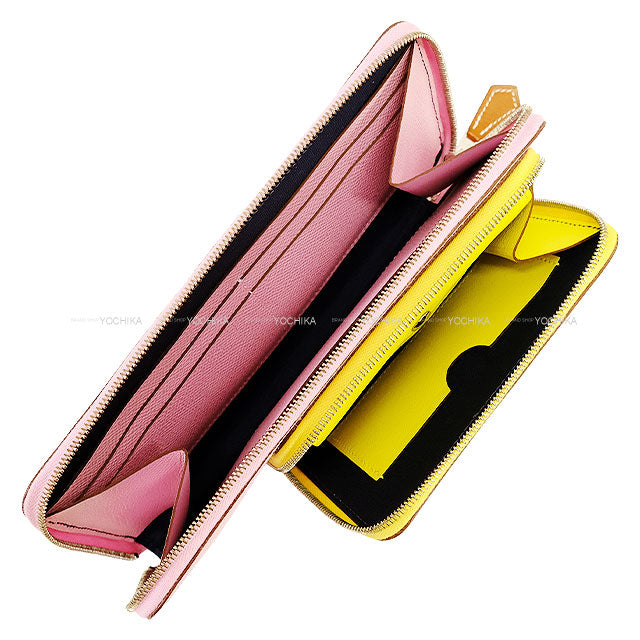 HERMES long wallet Nouveau To Go wallet Mauve sylvestre/Lime/Cuivre/Caban(Y3) Veau Epsom/Veau Swift Silver HW Stamp U[EXCELLENT][Authentic]