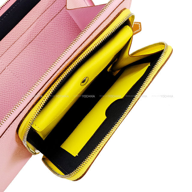 HERMES long wallet Nouveau To Go wallet Mauve sylvestre/Lime/Cuivre/Caban(Y3) Veau Epsom/Veau Swift Silver HW Stamp U[EXCELLENT][Authentic]