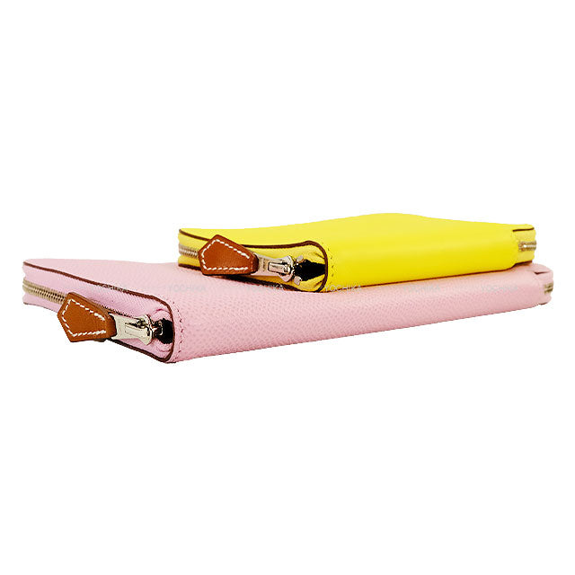 HERMES long wallet Nouveau To Go wallet Mauve sylvestre/Lime/Cuivre/Caban(Y3) Veau Epsom/Veau Swift Silver HW Stamp U[EXCELLENT][Authentic]