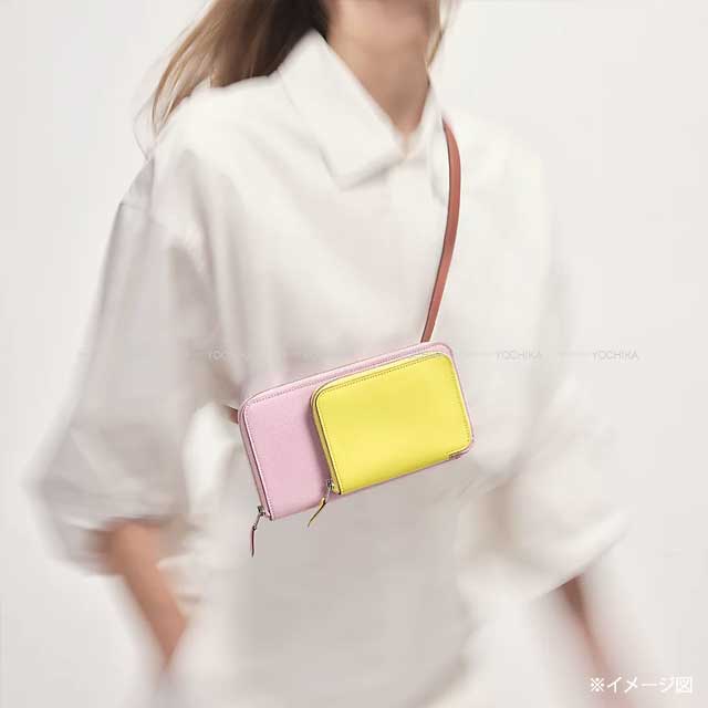 HERMES long wallet Nouveau To Go wallet Mauve sylvestre/Lime/Cuivre/Caban(Y3) Veau Epsom/Veau Swift Silver HW Stamp U[EXCELLENT][Authentic]